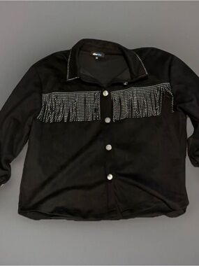 Alice Blue Black Rhinestone Fringe Shirt Jacket Plus Size 3X Western Concert